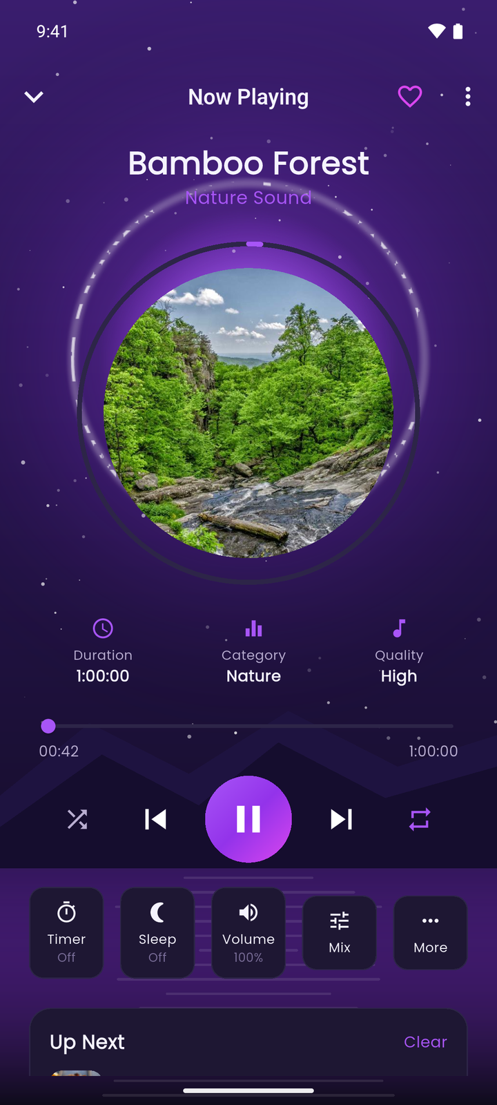 Now Playing screen with Bamboo Forest playing